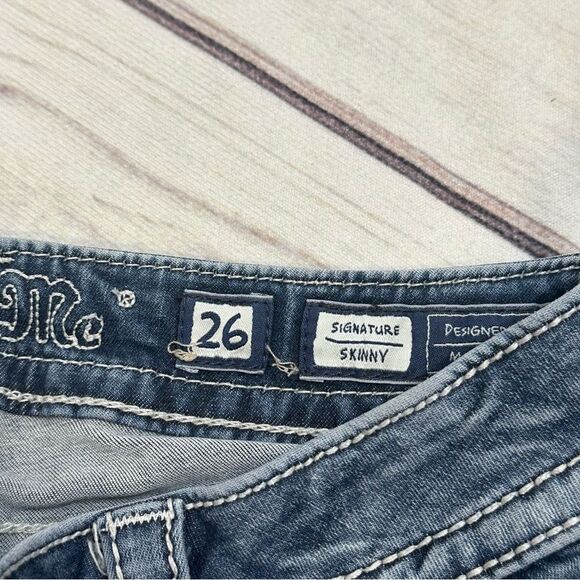 Miss Me Jeans Size 26 Signature Skinny Low Rise Flap Pockets Embroidered Biker - Picture 11 of 12